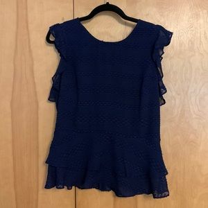 Banana Republic navy peplum blouse with ruffle sleeves